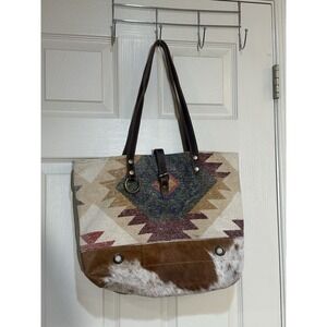 Myra Weekender Bag Cowhide Aztec Western Canvas Leather
